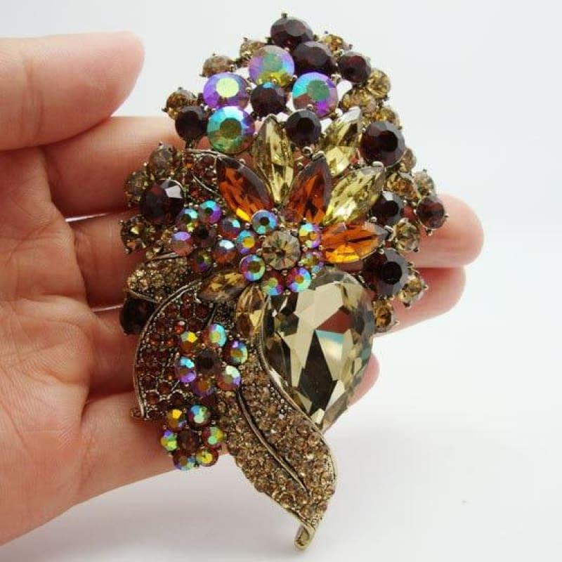 Vintage Fashion elegant brown crystal rhinestone flower decoration brooch pin pendant - Default title - Brooch