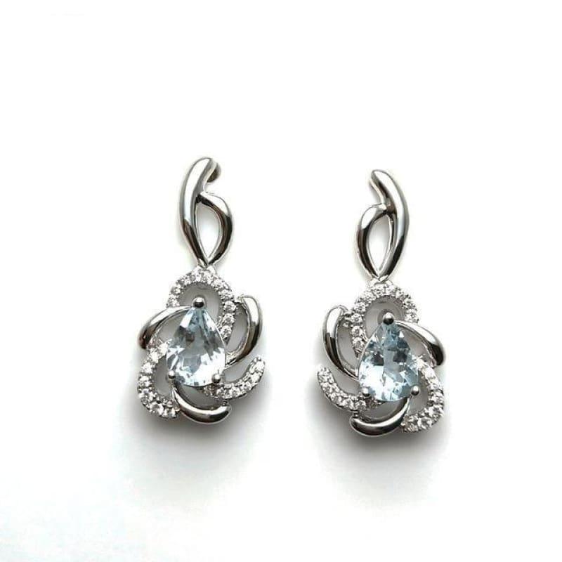 Vintage Flower Brazilian Aquamarine in 925 Silver Rose Gold Earrings - natural aquamarine - earrings