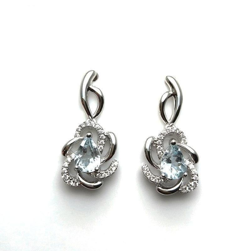 Vintage Flower Brazilian Aquamarine in 925 Silver Rose Gold Earrings - earrings