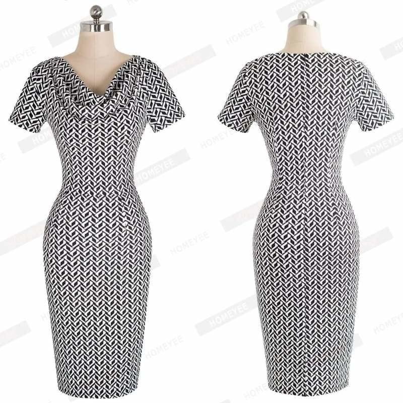 Vintage Leopard Party Office Dress Short Sleeve Pencil Midi Dress - Midi Dress