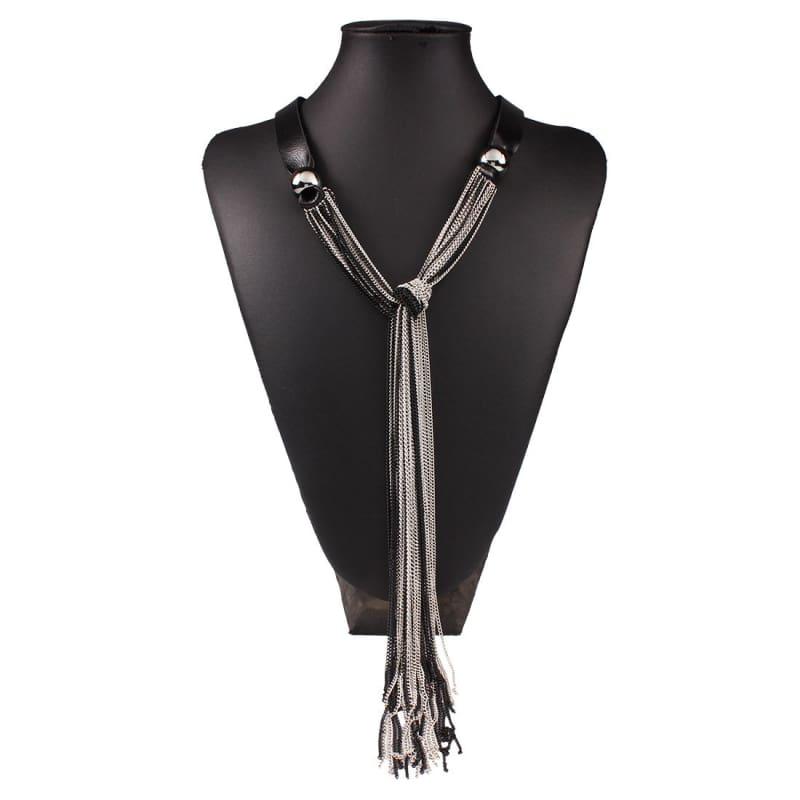 Vintage Long With Leather Layers Tassel Fine Jewelry Necklace - necklace
