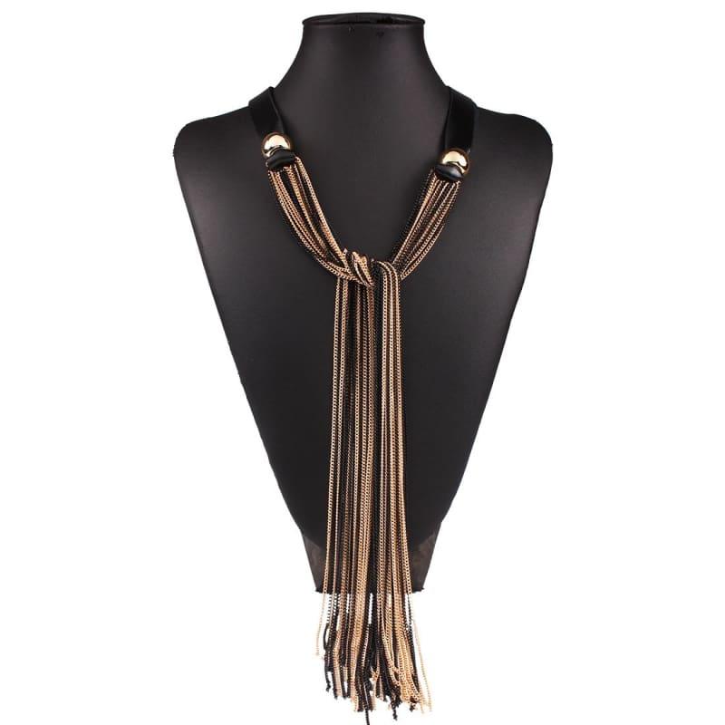 Vintage Long With Leather Layers Tassel Fine Jewelry Necklace - necklace