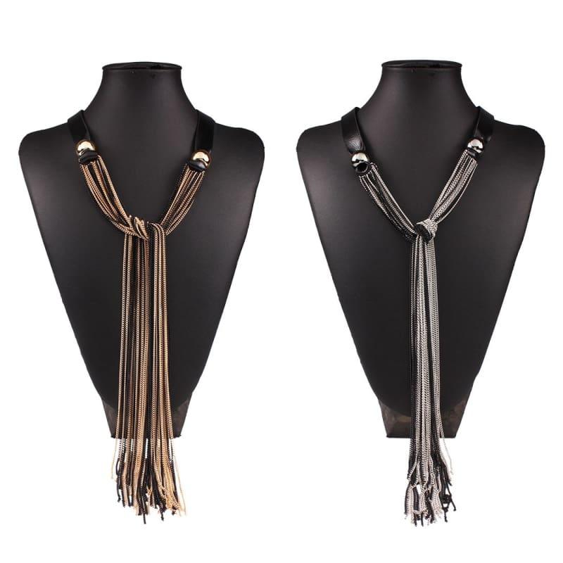 Vintage Long With Leather Layers Tassel Fine Jewelry Necklace - necklace