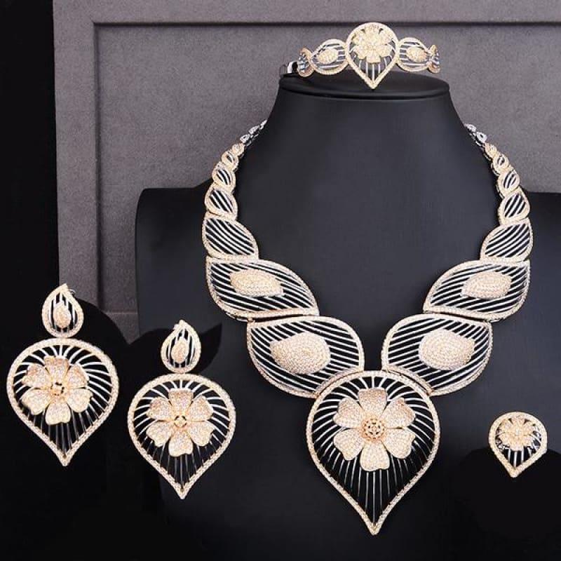 Vintage Luxury Hollow Waterdrop Flower 4PCS African Jewelry Set - 2 Tone / Resizable - Jewelry Set