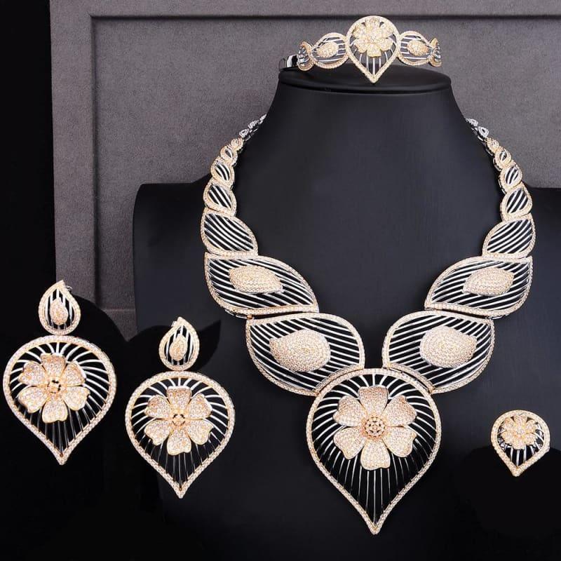 Vintage Luxury Hollow Waterdrop Flower 4PCS African Jewelry Set - Jewelry Set