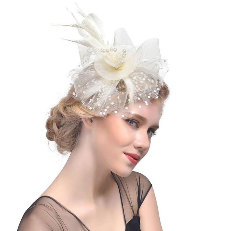 Vintage Mesh Veil Fascinators Hat - Beige 2