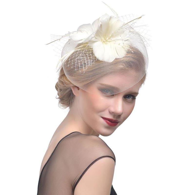 Vintage Mesh Veil Fascinators Hat - Beige