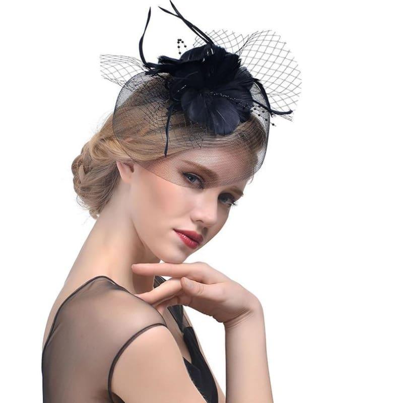 Vintage Mesh Veil Fascinators Hat - Black