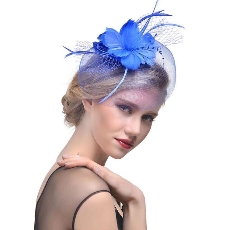 Vintage Mesh Veil Fascinators Hat - Blue