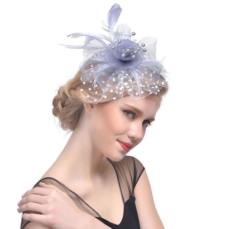 Vintage Mesh Veil Fascinators Hat - Grey 2