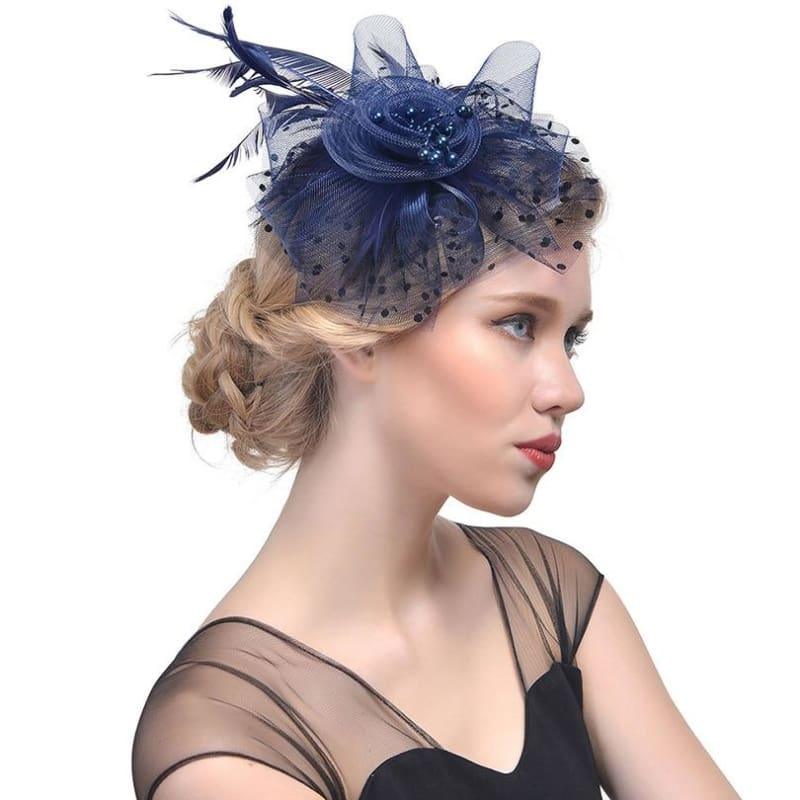 Vintage Mesh Veil Fascinators Hat - Navy 2