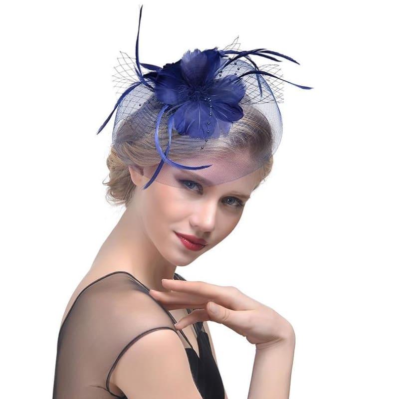 Vintage Mesh Veil Fascinators Hat - Navy