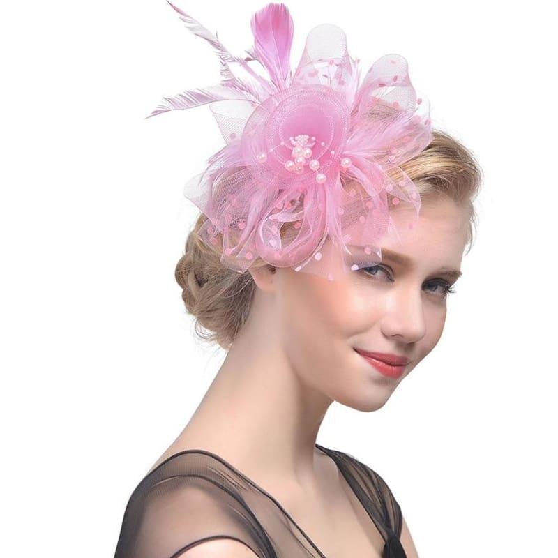Vintage Mesh Veil Fascinators Hat - Pink 2