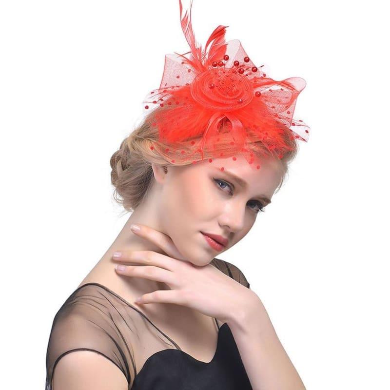 Vintage Mesh Veil Fascinators Hat - Red 2