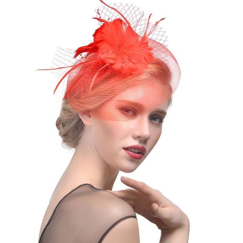 Vintage Mesh Veil Fascinators Hat - Red