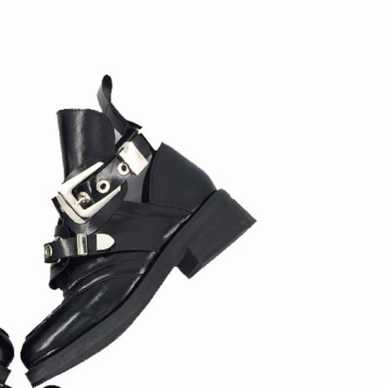 Vintage Motorcycle Boots Women Buckle Strap Punk Ankle Boots - silver buckle / 3.5 - boots