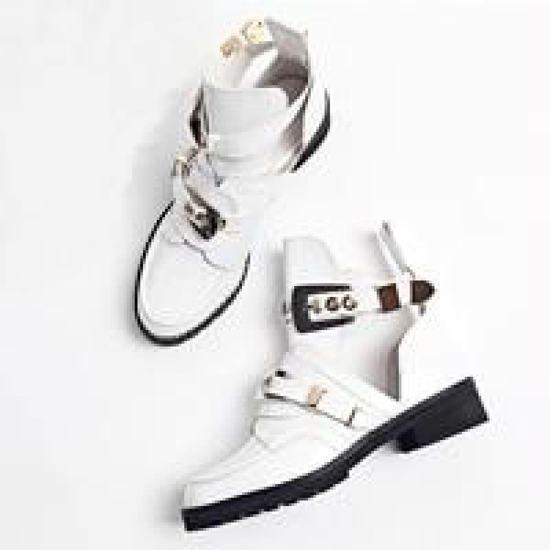 Vintage Motorcycle Boots Women Buckle Strap Punk Ankle Boots - White / 3.5 - Boots