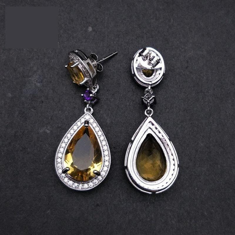 Vintage Natural Brazilian Citrine Water Drop Gemstone Clasp925 Sterling Silver Earrings - Earrings