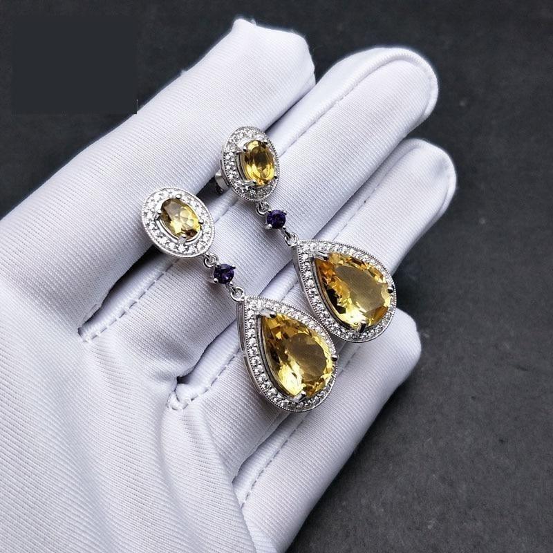 Vintage Natural Brazilian Citrine Water Drop Gemstone Clasp925 Sterling Silver Earrings - Earrings