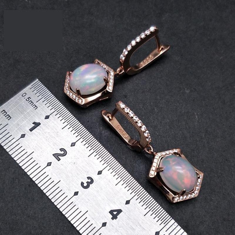 Vintage Opal Oval 8*10mm Gemstone 925 Sterling Silver Earrings - earrings