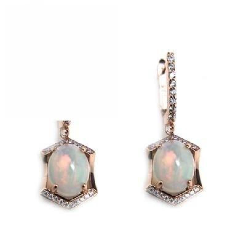 Vintage Opal Oval 8*10mm Gemstone 925 Sterling Silver Earrings - OPAL - earrings