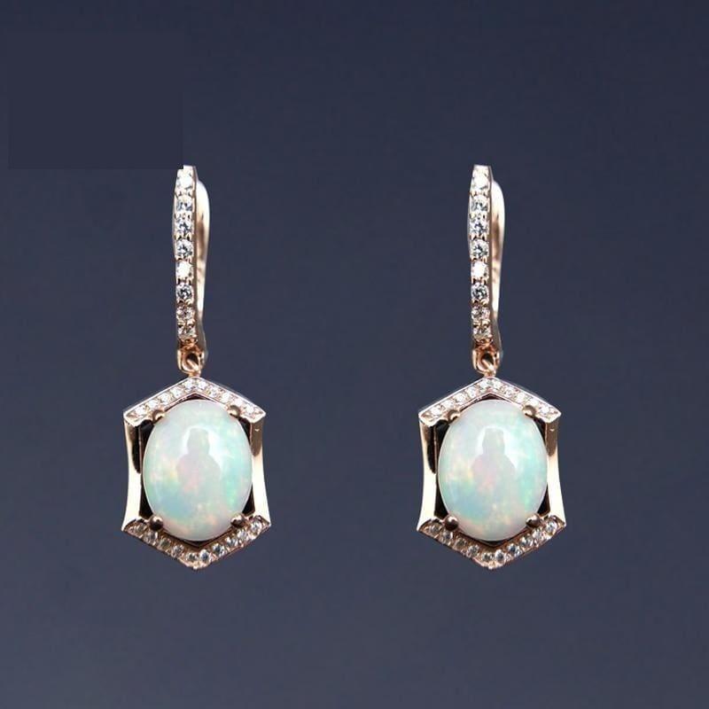 Vintage Opal Oval 8*10mm Gemstone 925 Sterling Silver Earrings - earrings