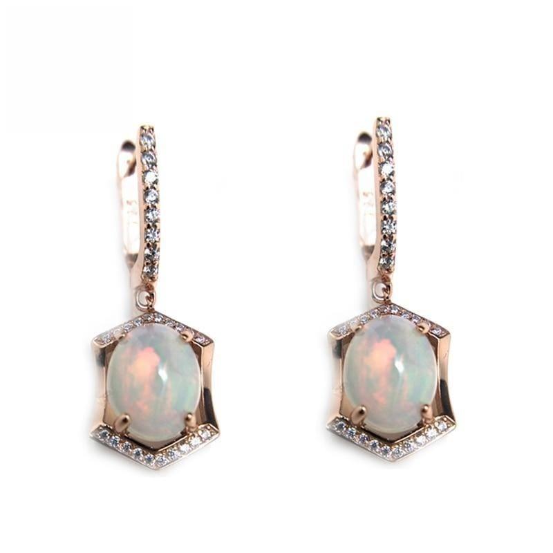 Vintage Opal Oval 8*10mm Gemstone 925 Sterling Silver Earrings - earrings