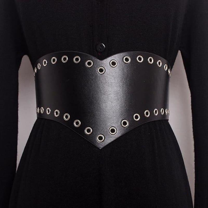 Vintage Pearls Ascent Irregular High Waist Black Wide Belt - Hole Belt - Belt