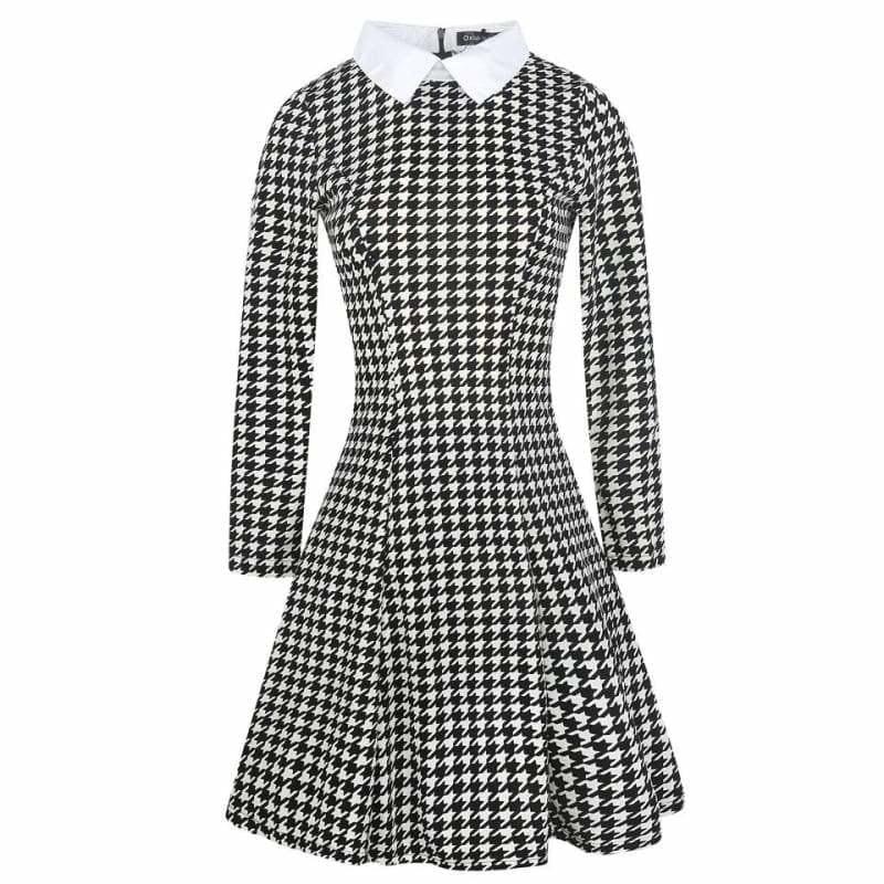 Vintage Plaid Audrey Hepburn Tunic Midi Dress - houndstooth / L - Midi Dress