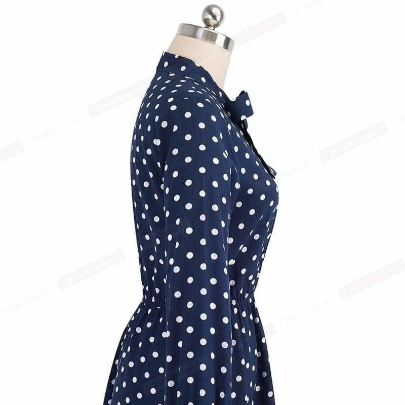 Vintage Polka Dots Pinup Bow Flare A-Line Swing Midi Dress - Midi Dress