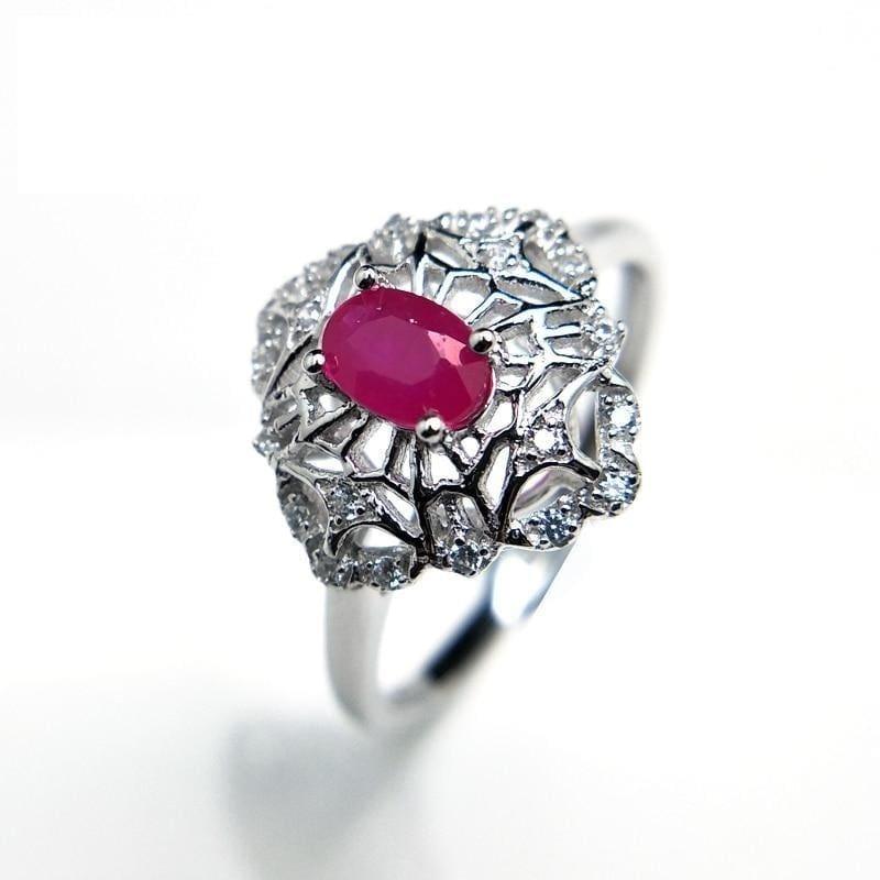 Vintage Ruby 4*6 Gemstone Elegant Flower Design Ring - Rings