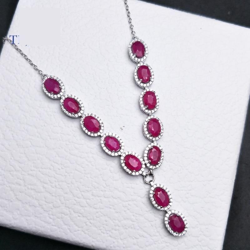 Vintage Ruby Oval 4*6mm 7.95ct S925 Silver Noble Pendant Necklace - Necklace