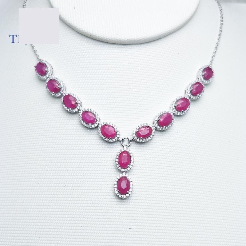 Vintage Ruby Oval 4*6mm 7.95ct S925 Silver Noble Pendant Necklace - Necklace