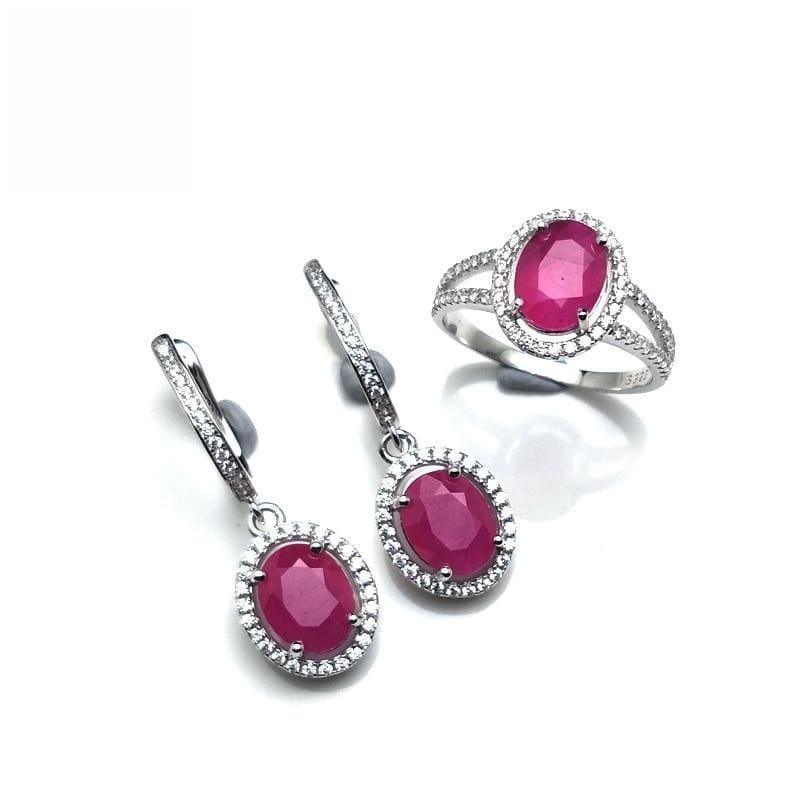 Vintage Ruby Ring and Earrings Gemstone Jewelry Set - jewelry set