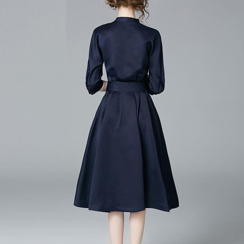Vintage Slim Three Quarter Sleeve A Line Elegant Midi Dress - Midi Dress