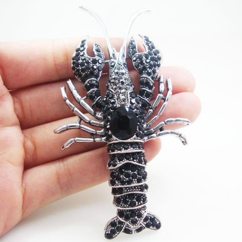 Vintage Style Black Lobster Party Art Nouveau Brooch Pin Rhinestone Crystal - brooch