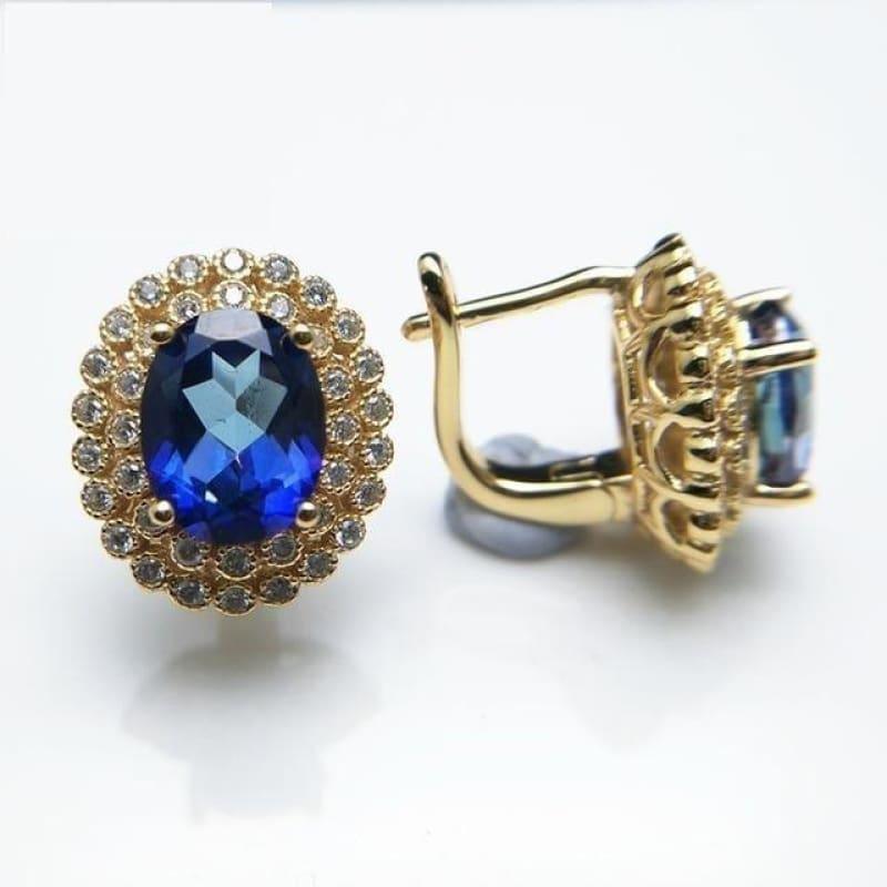 Vintage Style Mystic Tanzanite Topaz Yellow Gold Clasp Earrings - Topaz - earrings