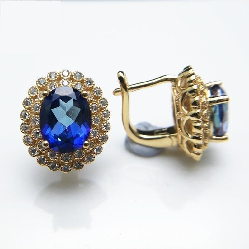 Vintage Style Mystic Tanzanite Topaz Yellow Gold Clasp Earrings - earrings