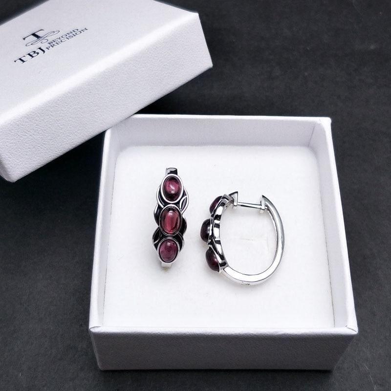 Vintage Style Natural Garnet Rhodolite Stone in 925 Sterling Silver Earrings - Earrings