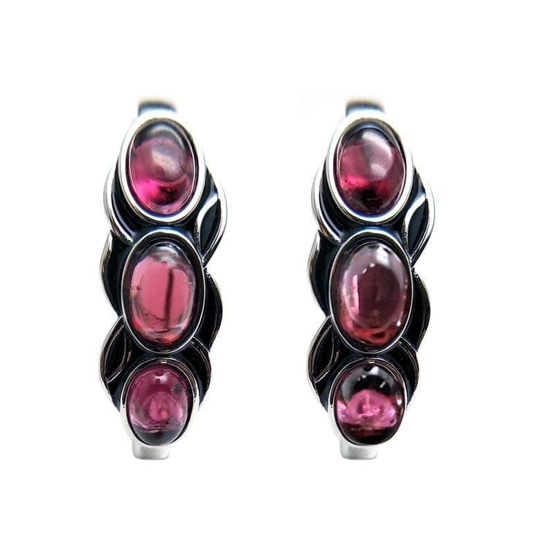 Vintage Style Natural Garnet Rhodolite Stone in 925 Sterling Silver Earrings - Earrings