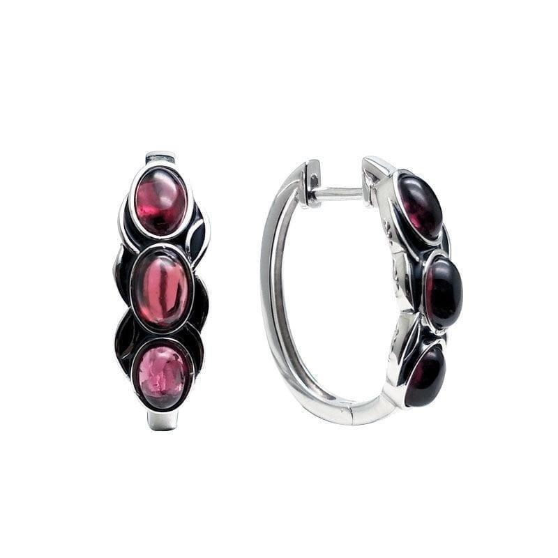 Vintage Style Natural Garnet Rhodolite Stone in 925 Sterling Silver Earrings - Earrings