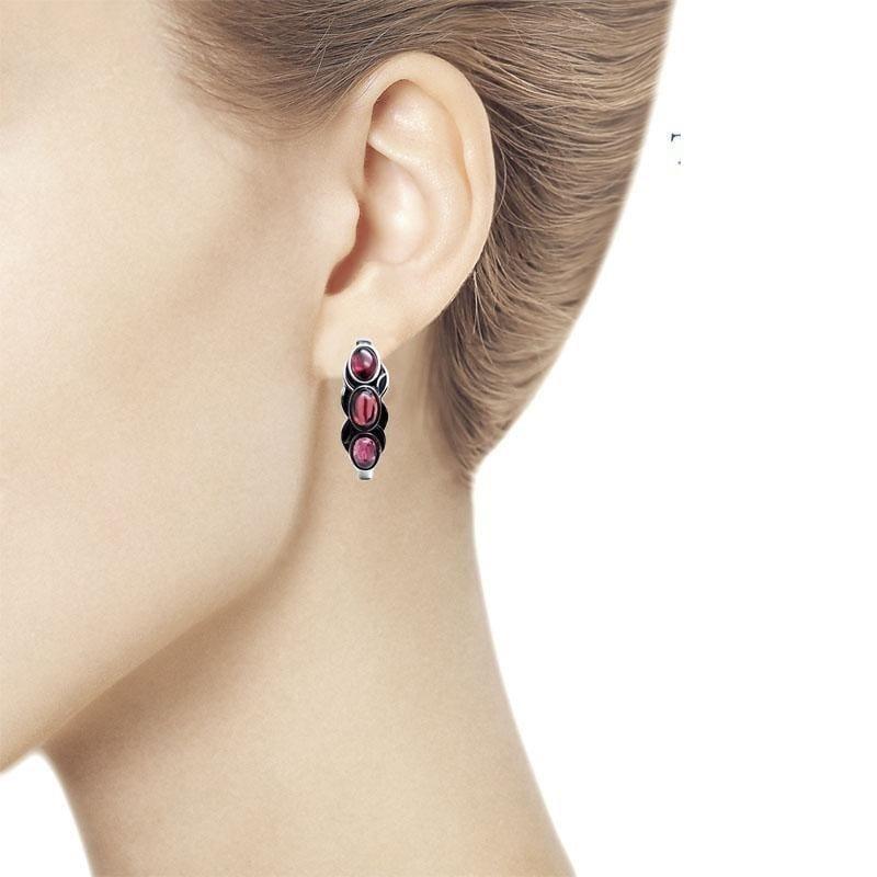 Vintage Style Natural Garnet Rhodolite Stone in 925 Sterling Silver Earrings - Earrings