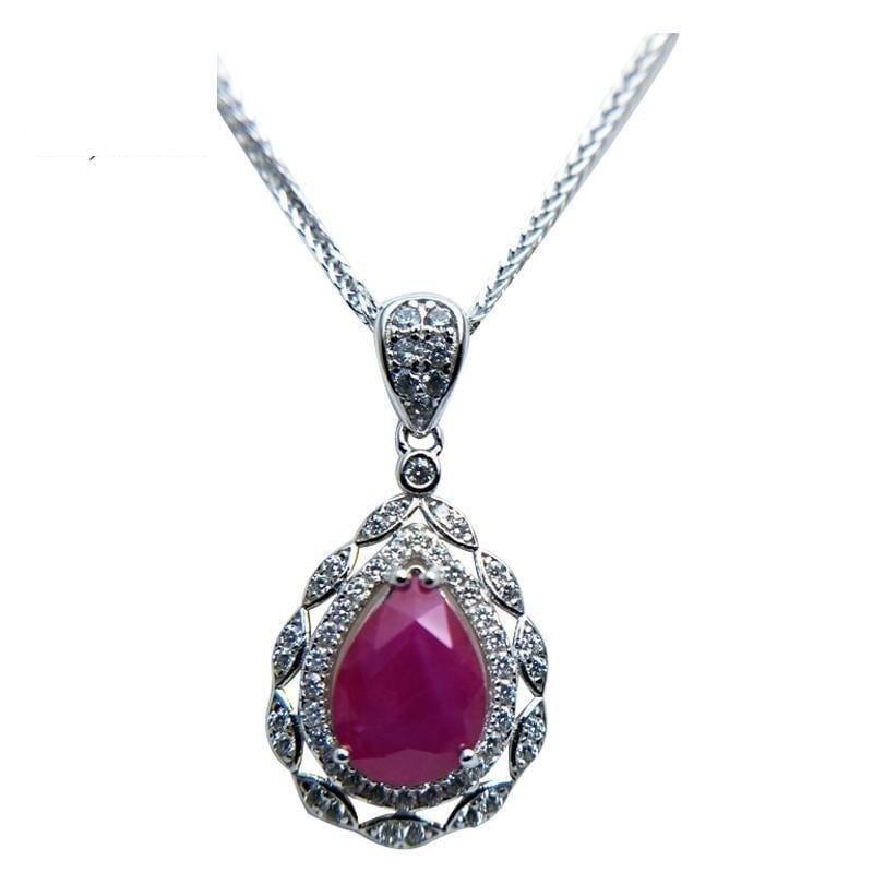 Vintage Water Drop Ruby Precious Gemstone Pendant Necklace - Necklace