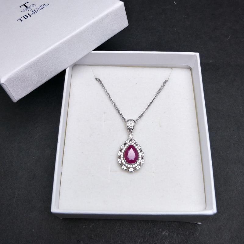 Vintage Water Drop Ruby Precious Gemstone Pendant Necklace - Necklace