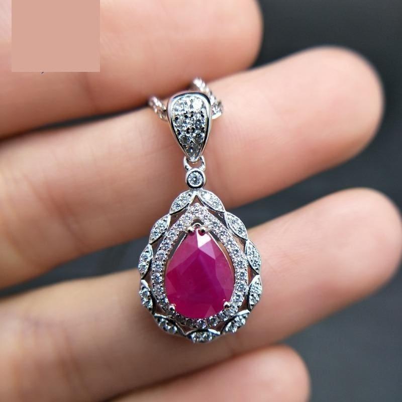 Vintage Water Drop Ruby Precious Gemstone Pendant Necklace - Necklace