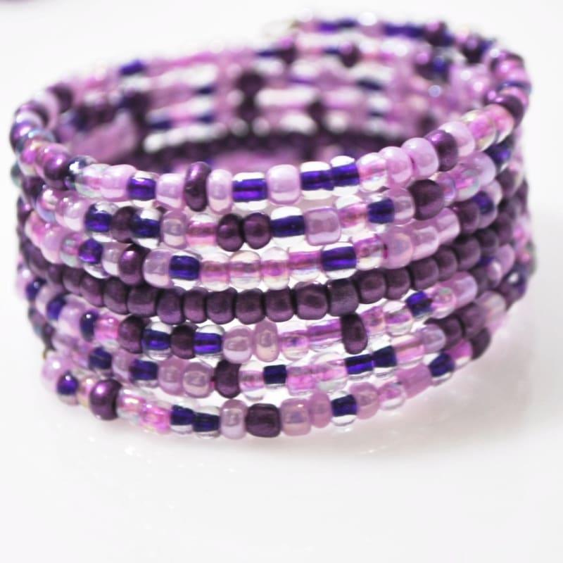 Violet Purple Memory Wire Wrap Around Bracelets - Handmade