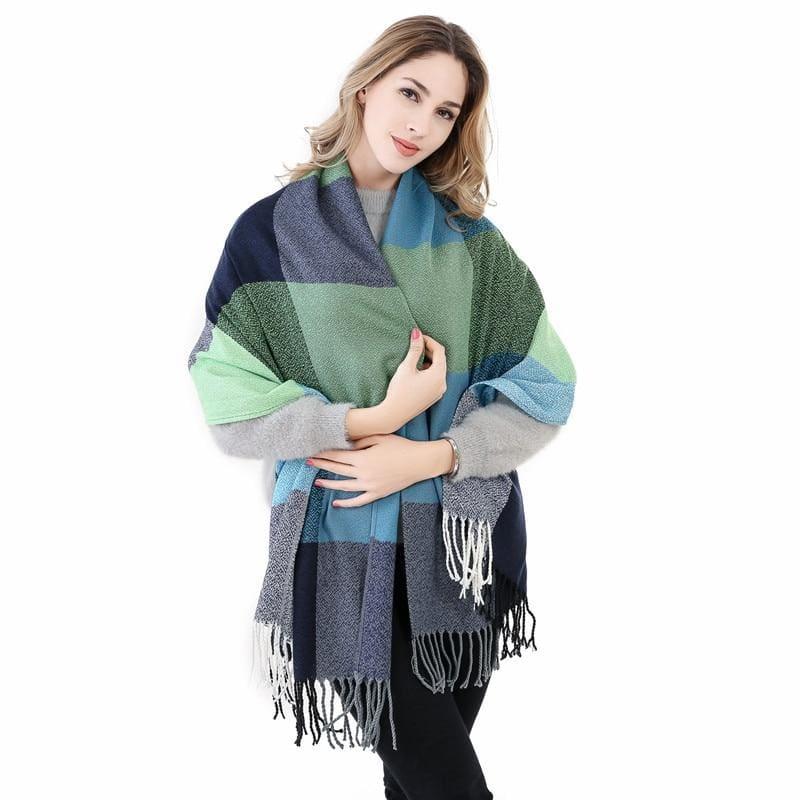 Warm Big Long Scarf Female Luxury Plaid Cashmere Scarf - Green - Scarf