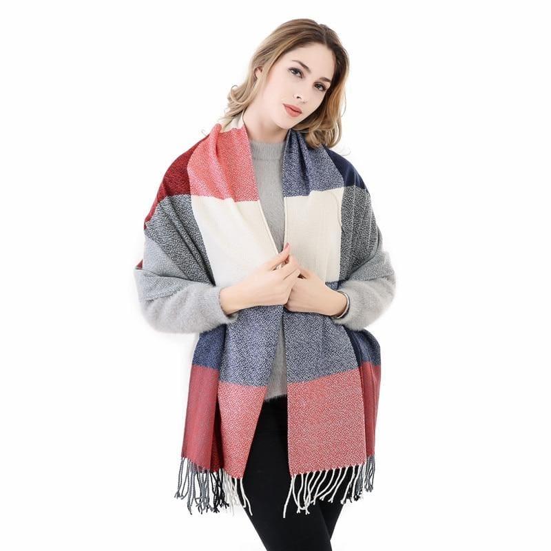 Warm Big Long Scarf Female Luxury Plaid Cashmere Scarf - Red - Scarf