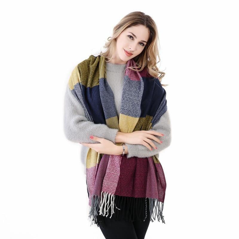 Warm Big Long Scarf Female Luxury Plaid Cashmere Scarf - Yellow - Scarf