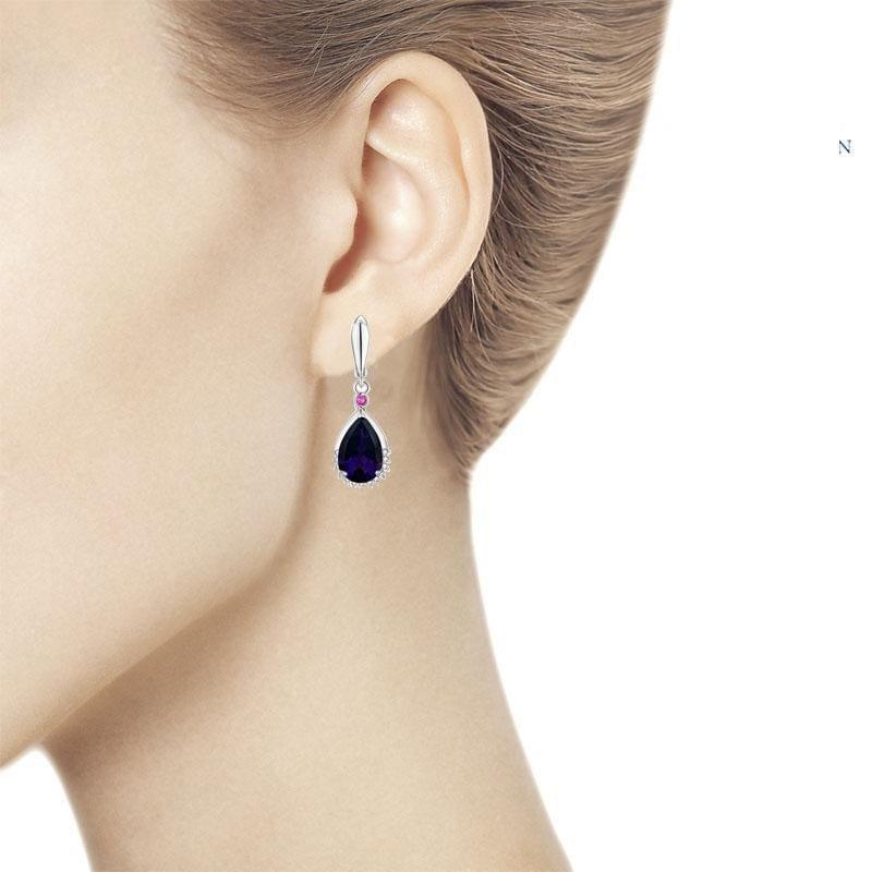 Water Drop Genuine African Amethyst 10ct Gemstone 925 Sterling Silver Clasp Earrings - earrings